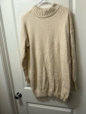 Abound Cream Long Sleeve Ribbed Mock Neck Sweater Dress